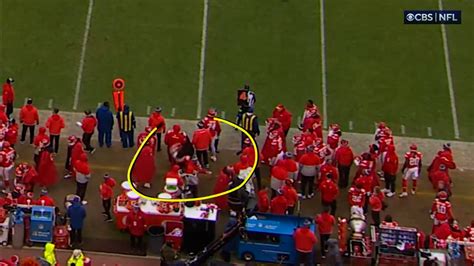 CBS cameras spot Kansas City Chiefs head coach Andy Reid and Travis Kelce’s sideline exchange ...