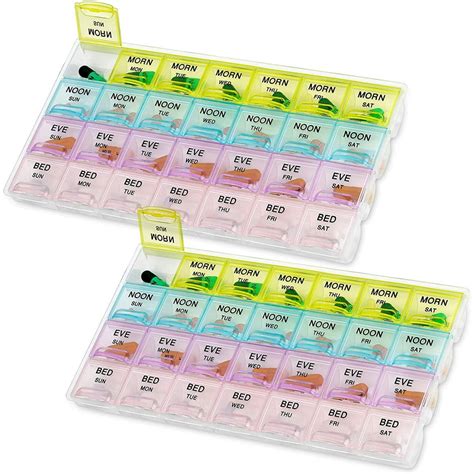 Pill Organizers - (2 Pack) Large Pill Organizer with Weekly and Daily 4 ...