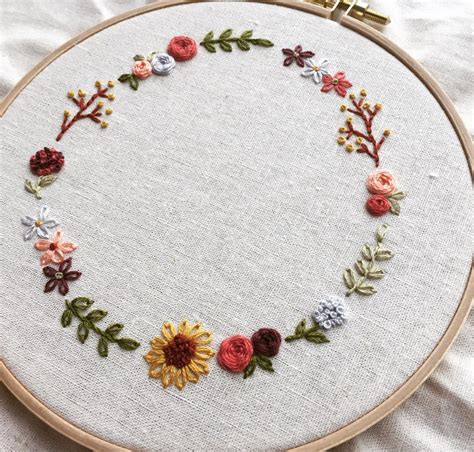 Cute Floral Wreath Hand Embroidery Pattern-PDF Download