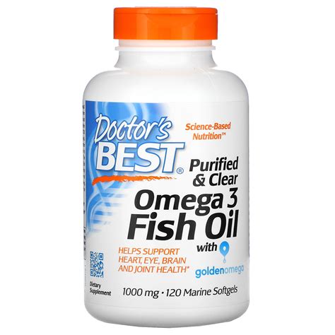 Doctor's Best Purified & Clear Omega 3 Fish Oil with Goldenomega, 1,000 mg, 120 Marine Softgels ...