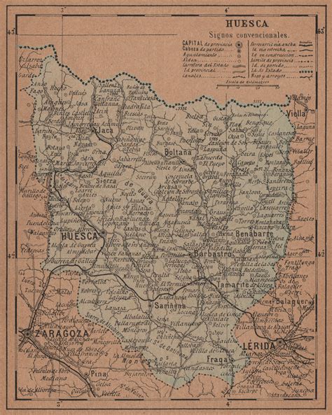 HUESCA. Aragon. Mapa antiguo de la provincia 1905 old antique plan chart