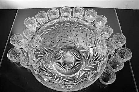 Punch Bowl with 18 Cup, Smith Glass, Holiday, 6 Quart, Plastic Ladle, Large, Floral Pressed ...