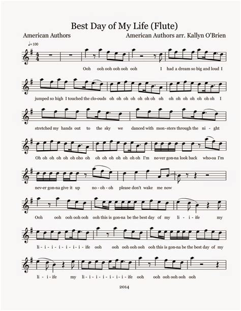 Flute Sheet Music: Best Day of My Life - Sheet Music