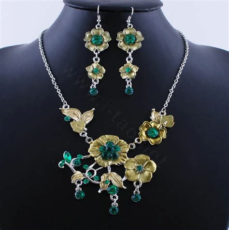 Buy Wholesale Wholesale Vintage Wedding Bridal Jewelry Alloy Tassel Flower Green Rhinestone ...