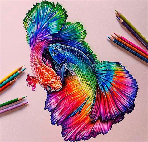 Rainbow Beta Fish. Glowing Colorful Drawings. Click the image, for more art from Morgan Davidson ...