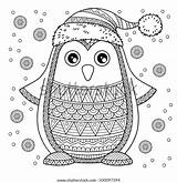 Merry Christmas Jolly Penguin Detailed Coloring Stock Vector Royalty  sketch template