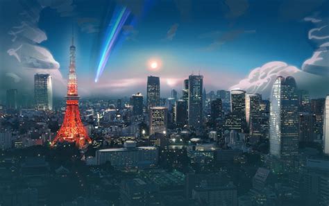 Your Name. Anime HD Wallpaper - Cityscape at Dusk