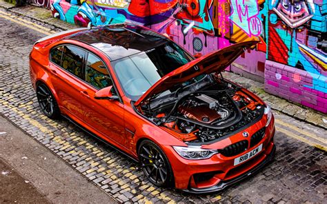 Download wallpapers BMW M3, 4k, F80, tuning, 2017 cars, graffiti, orange m3, german cars, BMW ...