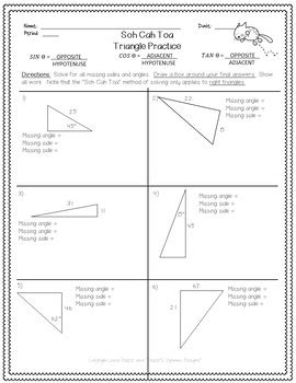 Soh Cah Toa Worksheet - SOH-CAH-TOA Solve It ~ 3 Sine Cosine & Tangent ...