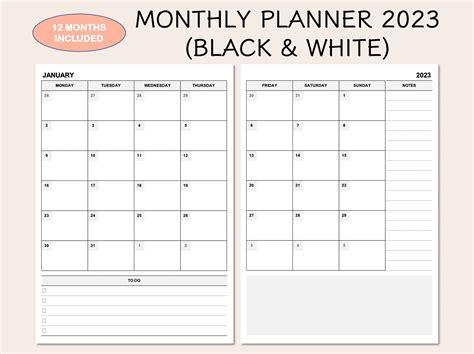 Printable Monthly Planner 2023 Month at A Glance Monthly - Etsy