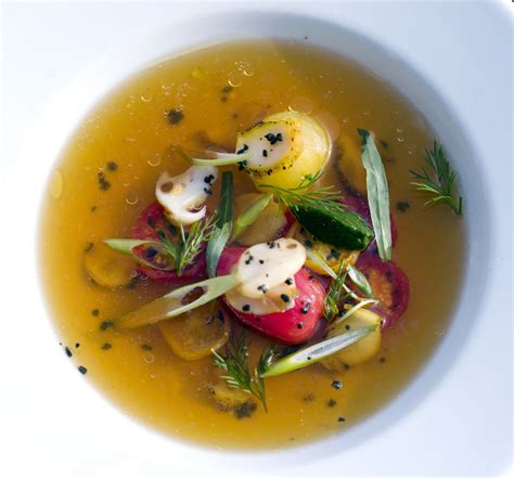 Chilled tomato, whelk consommé | Soup recipes, Food, Healthy recipes