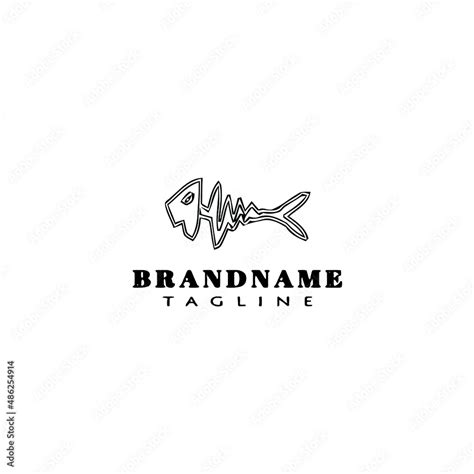 fish bone logo cartoon design template icon black isolated vector illustration Stock Vector ...