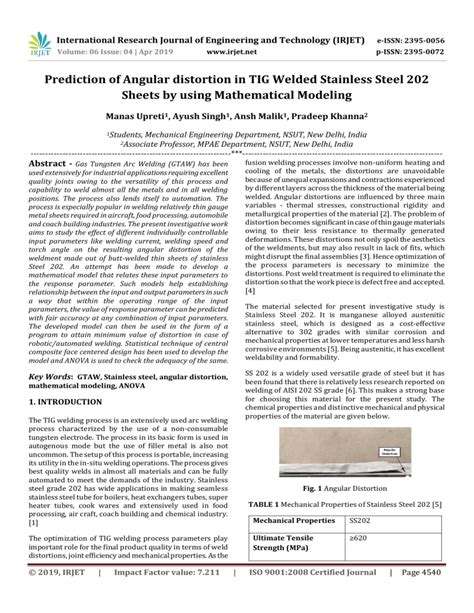 IRJET- Prediction of Angular Distortion in TIG Welded Stainless Steel ...