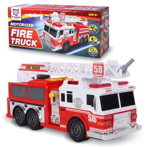 Buy Motorized Fire Truck Toy for Kids - Big Red Fire Engine Truck with Lights, Siren Sounds ...