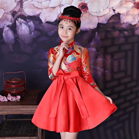 Girls Chinese Princess Clothes New Year Traditional Dress Qipao Oriental Style Dresses Red Qi ...