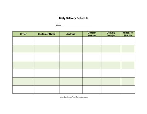 Daily Delivery Schedule Template Download Printable PDF | Templateroller