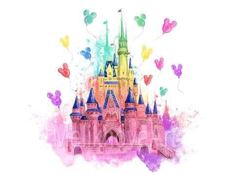 Watercolor Castle Magic Kingdom Mouse Balloons Print - Etsy