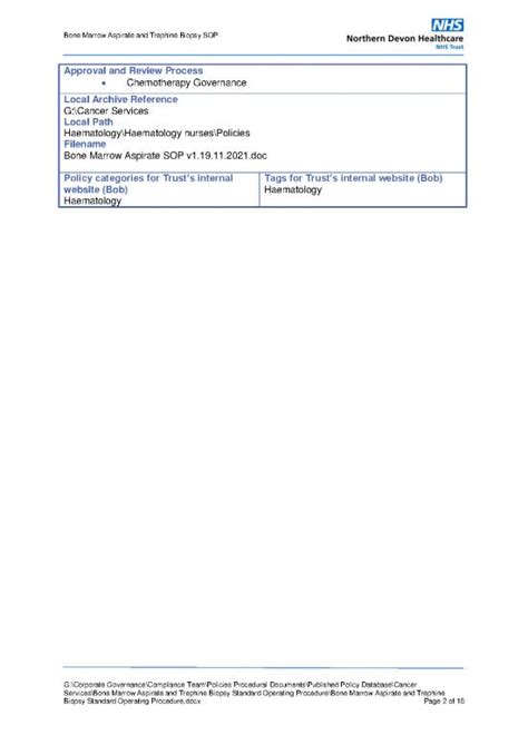 Bone Marrow Aspirate And Trephine Biopsy Standard Operating Procedure