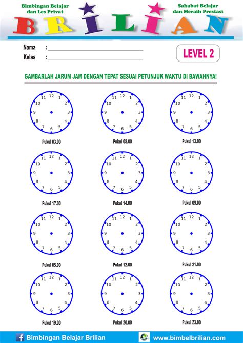 Lembar Latihan Soal Menggambar Jarum Jam Yang Bisa Dicetak – Bimbel Brilian – Bimbel Brilian