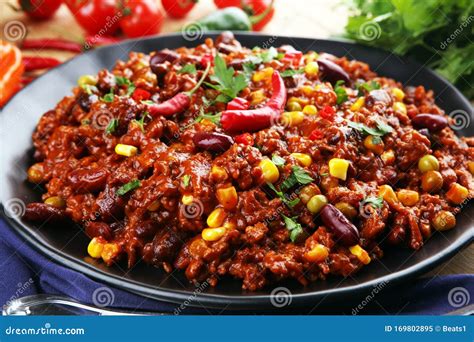 Hot Chili Con Carne. Mexican Food Tasty and Spicy Wit Beans Stock Image ...