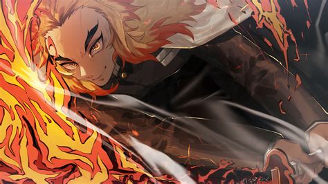 Flame Hashira Kyojuro Rengoku 4K #2321f Wallpaper PC Desktop