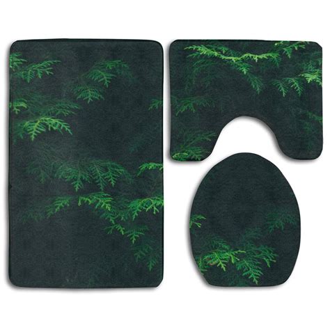 PUDMAD Green Forest Art Painting 3 Piece Bathroom Rugs Set Bath Rug Contour Mat and Toilet Lid ...