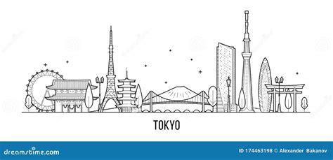 Tokyo Skyline Japan City Buildings Vector Linear Stock Vector - Illustration of capital ...