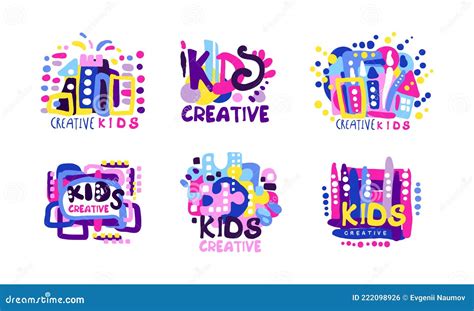 Creative Kids Logo Design Set, Children Creative, Science Class, Education Colorful Labels ...