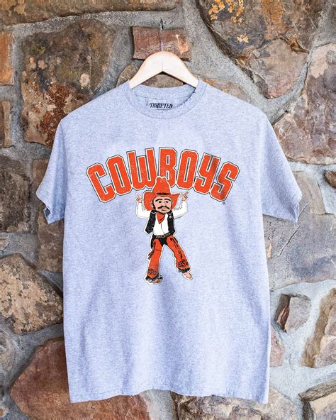 OSU Cowboys Cartoon Mascot Puff Ink Gray Thrifted Tee – shoplivylu