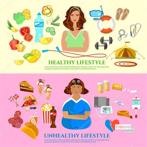 Healthy lifestyle and unhealthy lifestyle banner — Stock Vector © Matriyoshka #106947402