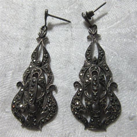 Vintage Sterling Silver & Marcasite Pierced Earrings Fine Costume from antiques-jewelry-sacred ...