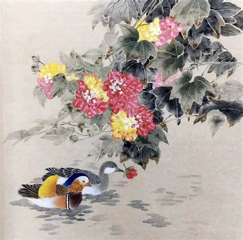 Chinese Mandarin Duck Painting 2387109, 68cm x 68cm(27〃 x 27〃)