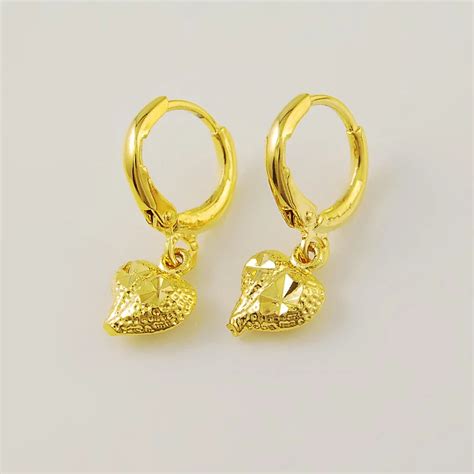 24K Gold Plating Heart Earring Shinny Gold Color,Drop Earrings,2018 ...