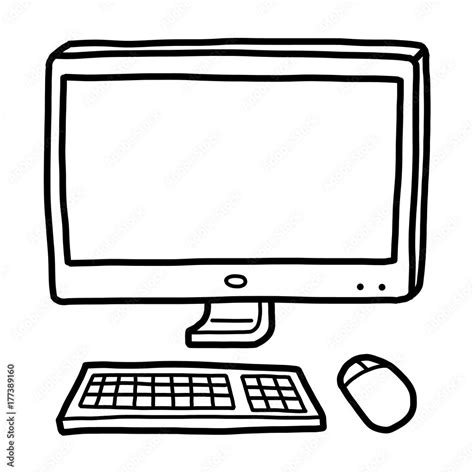 modern computer / cartoon vector and illustration, black and white ...