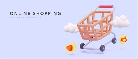 Free Vector | Online shopping banner with 3d shopping cart, clouds and ...