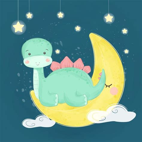 Baby dinosaur sitting on the moon 1213785 Vector Art at Vecteezy