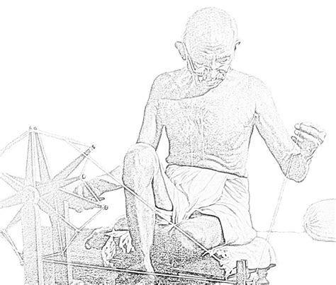 Stock Pictures: Mahatma Gandhi spinning wheel drawing and sketch