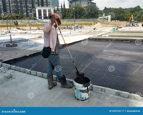 Waterproofing Membrane Applied by Construction Workers on Top of ...