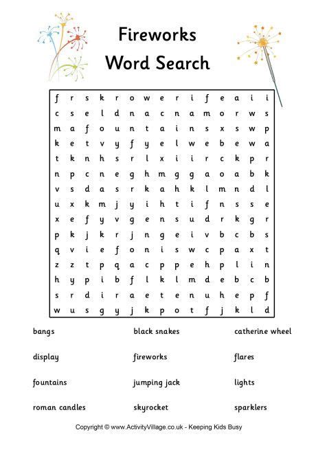 Bonfire Night Word Search Printable