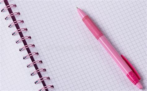 Open Pink Plaid Spiral Notebook with Pink Pen Full Frame. Mock Up with Pink Stationery Stock ...