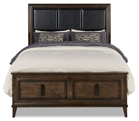 Kane Platform Storage Bed with Headboard & Frame, Vegan Leather, Br... | The Brick