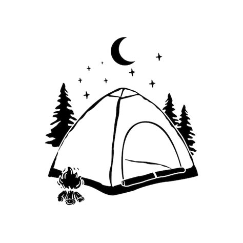 Premium Vector | Camping black and white vector illustration