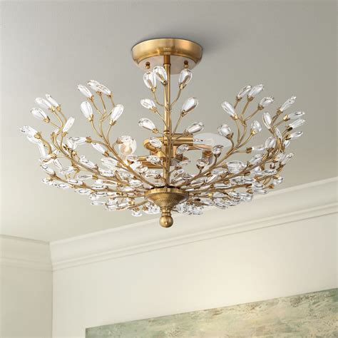 Vienna Full Spectrum Modern Ceiling Light Semi Flush Mount Fixture Brass Vine 18 1/2" Wide Bud ...