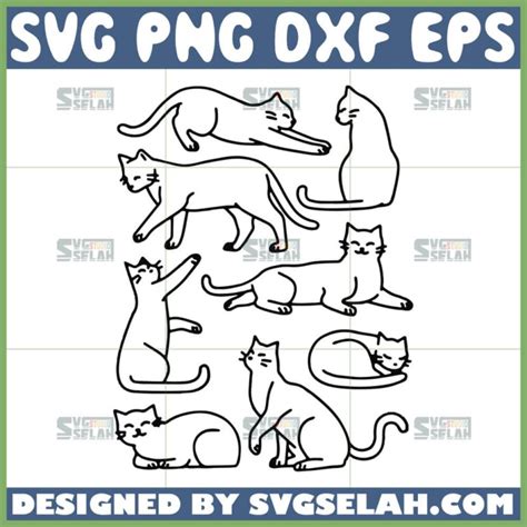 Cute Cat Outline Svg Bundle - SVG Selah