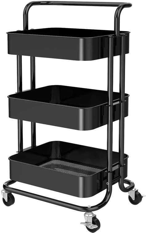 PERLEGEAR 3-Tier Rolling Utility Cart Metal Organization Storage Cart ...