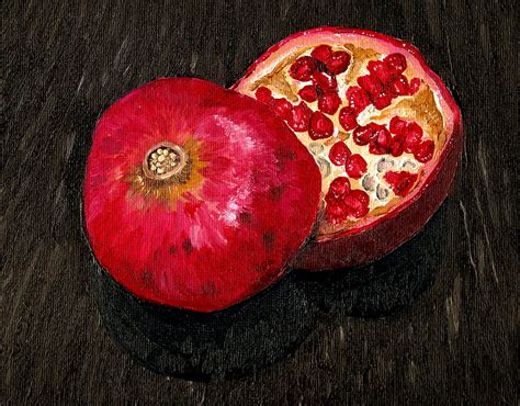 Pomegranate Sliced Oil Painting Painting by - Fine Art America