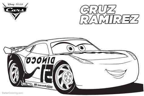 Cars 3 Pixar Coloring Pages Cruz Ramirez - Free Printable Coloring Pages