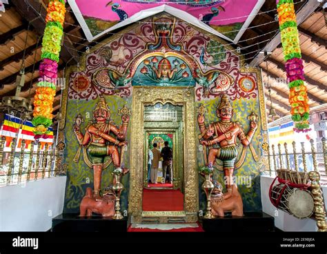 The colourful entrance to the Hindu shrine within the Kataragama Temple (devale) at Kandy in Sri ...