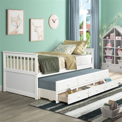 Buy Twin Captain's Bed, Twin Daybed with Trundle and 3 Storage Drawers ...