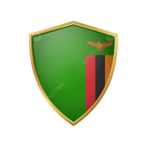 Zambia Clipart Hd PNG, Zambia Flag Vector With Gold Shield Frame, Zambia, Flag, Zambia Flag PNG ...
